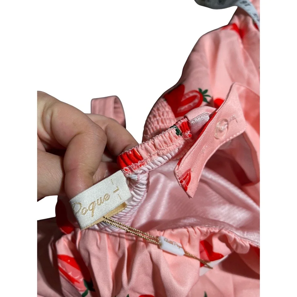 Bella Poque Pink Strawberry Print Fit and‎ Flare Dress Sleeveless - Picture 11 of 12